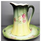 Floral Design Ceramic Pitcher With Matching Tray