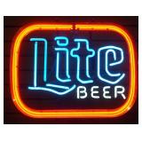 Lite Beer Neon Sign, Powers On, 21" Wide x 16" High x 6.25" Deep