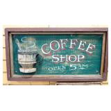 Hand Painted "Coffee Shop" And "Fresh Brewed Coffee" Wood Signs, 1 With Dimensional Cup, 22.25" W x 