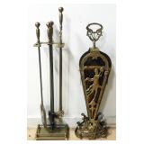 Brass Fireplace Accessories, Includes Fold Up Screen, Decor Holder, Tongs, Poker, Shovel and Brush