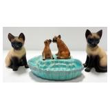 Lefton China Hand Painted Siamese Cats, Qty 2, And Lefton Japan Hand Painted Dog Soap Dish