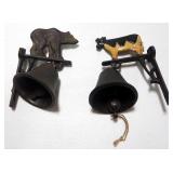 Cast Iron Wall Mounted Bells, 1 With Bear And Other With Cow Figures, Both Approx 5.5" Tall