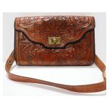 Tooled Leather Purse With Zipper Sectional, 3 Total "Pouches"