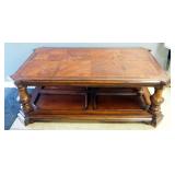 Coffee Table With Inlaid Pattern And Lower Shelf, 20" High x 60" Wide x 38" Deep