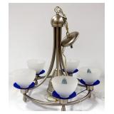 Aluminum And Frosted Glass Chandelier With 5 Cup Lights And 1 Down Light, Includes Interchangeable "