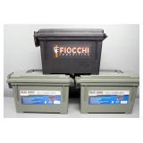 Plastic Ammo Cans, Qty 3, Brands Include Fiocchi And Bear Arms, Approx 7" High x 10" Wide x 4.5" Dee