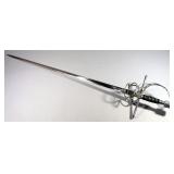 Cutlass Saber With Ornate Handle, 38" Blade, In Leather Scabbard