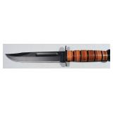 Ka-Bar USMC Fixed Blade Knife, 7" Blade, In Leather Sheath