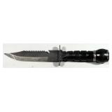 Survival Knife With Compass End, 6" Blade, In Leather Sheath With Sharpening Stone
