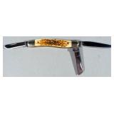 W.R. Case & Sons 6318 SS Amber Bone Medium Stockman 3-Blade Pocket Knife In Collectors Tin