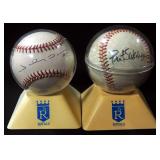 Bret Saberhagen Autographed Baseball And Johnny Damon Autographed Baseball, Both In Kansas City Roya