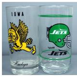 Sports Commemorative Glassware, Includes St Louis Cardinals, Carolina Panthers, NY Jets, Iowa Hawkey