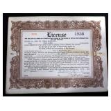 1936 Liquor License For Fred Worth