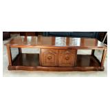 Solid Wood 2-Door Coffee Table With Metal Mesh Side Inserts, 17" x 62"x 22"