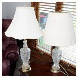 Matching Pressed Glass Table Lamps With Shades, Qty 2, 33" And 31"