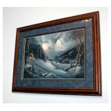 Framed Matted Under Glass Mountain Scene, 25.5" x 34"
