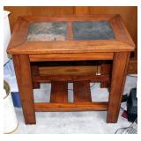 Solid Wood End Table With Slate Top, 25" x 16" x 26"