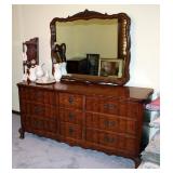 Solid Wood 9-Drawer Victorian Style Dresser With Matching Mirror, Dresser: 31.5" x 65" x 18.5", Mirr