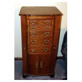 5-Drawer Hinged Top Jewelry Armoire With Mirror And Side Storage 38.5" x 19" x 14"