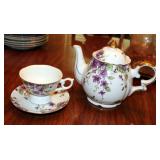 Lefton China Teapot Music Box And Matching China Tea Cup With Saucer