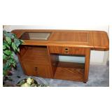 Drop Leaf Rolling Side Table With Single Drawer And Glass Shelf 26" x 55.5" x 15.5"