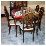 Scalloped Edge Dining Room Table With 6 Matching Chairs, Table Measures 29" x 36" x 69", Includes 12
