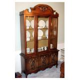 Lighted 2-Door China Cabinet With Scroll Design And Cane Trim 79" x 49" x 16.5"