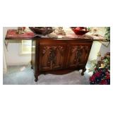 Drop Leaf 2-Door Sideboard With Scroll Design And Cane Trim 27" x 60" x 18" With Leaves Extended