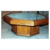 Vintage Octagonal Rolling Coffee Table With Beveled Mirror Top, 16" x 37" x 37"
