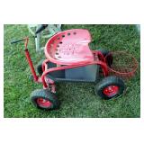 Metal Rolling Garden Seat With Pneumatic Tires And Basket Storage 26" x 39" x 18"
