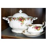 Royal Albert "Old Country Roses" China Serving Dishes Including Soup Tureen, Gravy Boat, 16" Platter