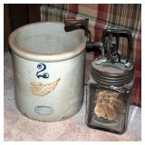 Red Wing 2 Gallon Stoneware Crock And Complete Dazey Glass Butter Churn Number 20