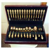 Austin/Wright Gold Plate Flatware Set In Felt-Lined Storage Case, Qty 89 Pieces
