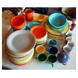 Fiesta Stone Ware Dishes, Assorted Colors, Including 9.5" Plates, Saucers, Dessert Bowls, Serving Pl