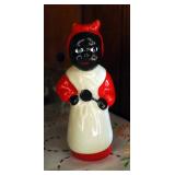 Ceramic Aunt Jemima And Black Crow Pie Birds, Qty 3, With Vintage Glass Rolling Pin