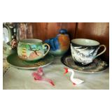 Dragonware Teacup And Saucer Sets Qty 2, Lampwork Birds Qty 2, Miniature Bud Vase, And More