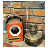 Antique Railroad Caboose Lantern, Brass Aladdin Hurricane Oil Lamp Marked "Nu-Type Model B" With Wal