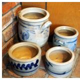 Salt Glazed Pottery Butter Bowls And Urns, Total Qty 4 Pieces