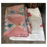 Antique Hand Stitched Sunbonnet Sue Baby Quilt, Approximately 45" x 56", And Block Patch Quilt, Appr