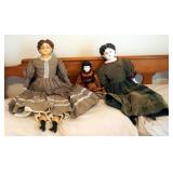China Doll Collection With China Heads/Hands/Feet, Qty 3, 23.5" Tall, 23" Tall, And 14" Tall 