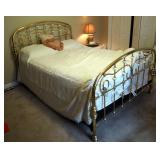 Queen Size Brass Bed With Marble Accents, Includes Sleep Number 7000 Select Comfort Mattress, Headbo