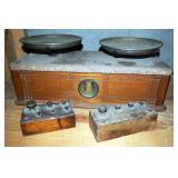 Antique Balance Scale With Granite Top, 8" x 19" x 8.5", Includes Lead Balance Weight Sets, Qty 2