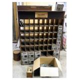 Antique Solid Wood United States Post Office Box Cabinet With Combination Lock Face Plates, 48" x 32