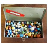 Vintage Glass Marble Collection, Various Sizes/Types/Colors, Contents Of 2 Tins