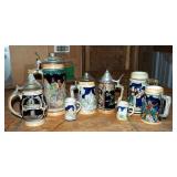 Collectible German Pottery Steins, Qty 8