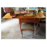 Vintage Singer Sewing Machine In Solid Wood Sewing Cabinet Includes Vintage Handheld Sewing Machine,