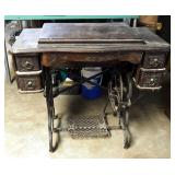 Antique Cast Iron Treadle Sewing Machine Cabinet, 32" x 34" x 18"
