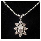 14k White Gold Necklace, 18" Long, With Unmarked Floral Pendant, 6.2 g Total Weight Including Pendan