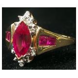 10k Gold Ring, Size 7-3/4, With Red Stones, 3 g Total Weight Including Stones