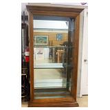 Illuminated Display Cabinet With 4 Glass Shelves, 3 Are Adjustable, Beveled Glass Front, Side Door A
